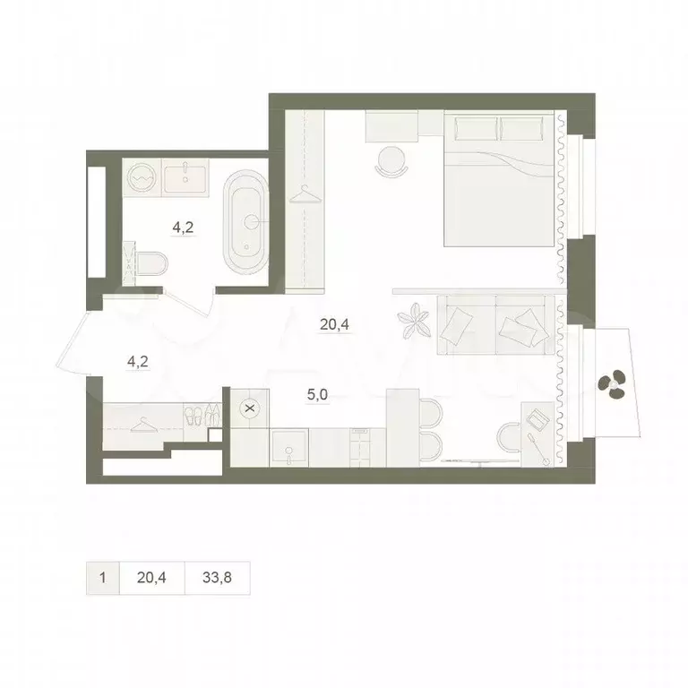 1-к. квартира, 33,8 м, 17/25 эт. - Фото 0