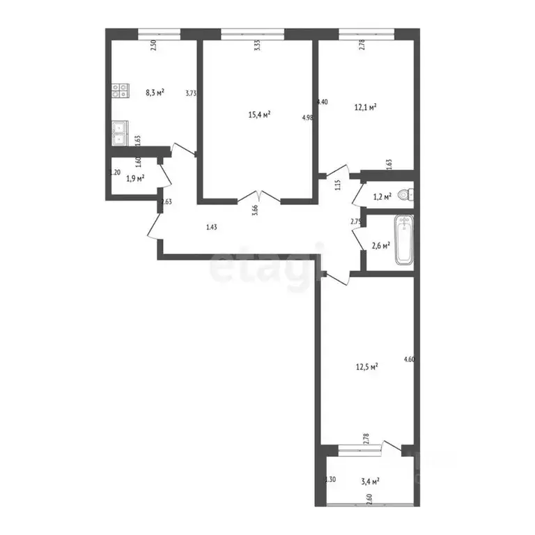 3-к кв. Башкортостан, Стерлитамак Патриотическая ул., 98 (65.0 м) - Фото 2