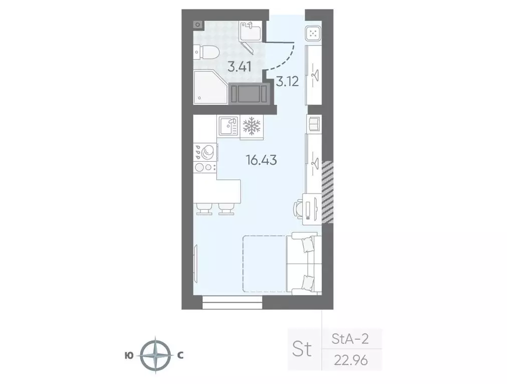 квартира-студия, 21.74 м - Фото 0