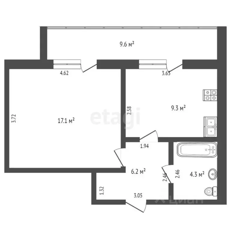 1-к кв. Костромская область, Кострома Кинешемское ш., 64 (46.5 м) - Фото 1