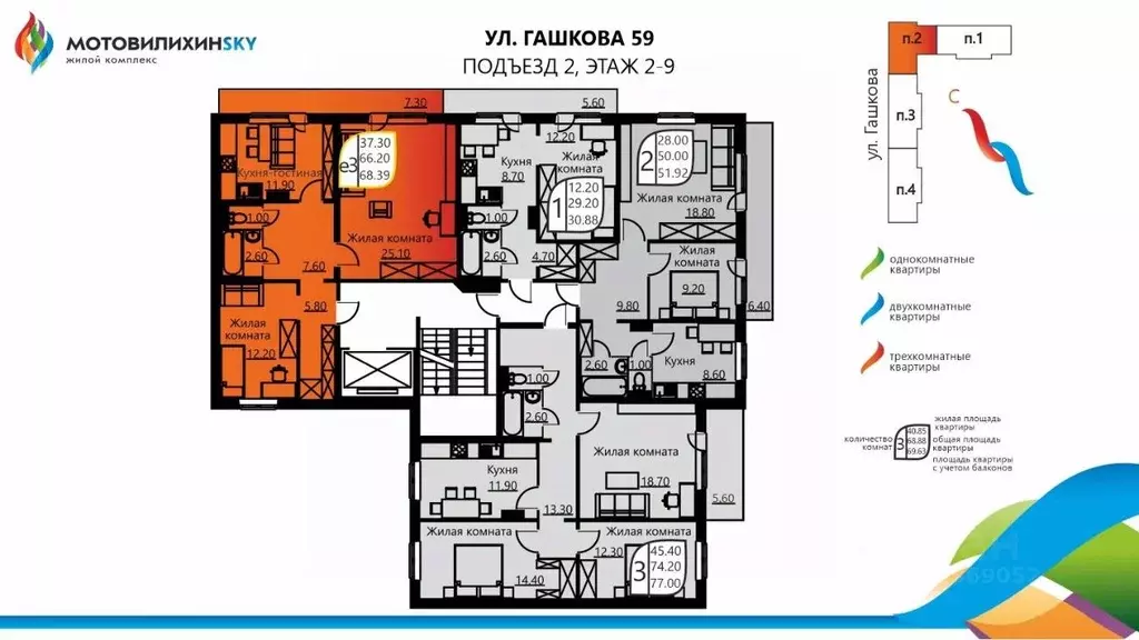 2-к кв. Пермский край, Пермь ул. Гашкова, 59 (66.0 м) - Фото 1