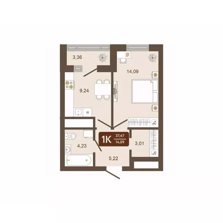 1-к кв. Кемеровская область, Новокузнецк Макеевская ул. (37.47 м) - Фото 2