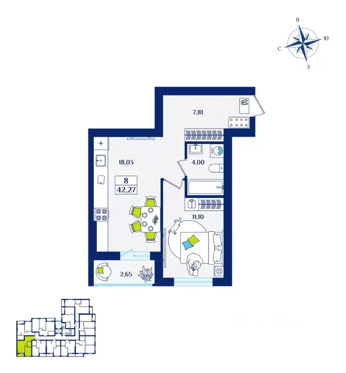 1-к кв. Калининградская область, Зеленоградск  (42.27 м) - Фото 1