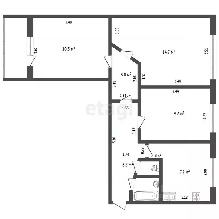 3-к кв. Удмуртия, Ижевск ул. Холмогорова, 14 (54.1 м) - Фото 2