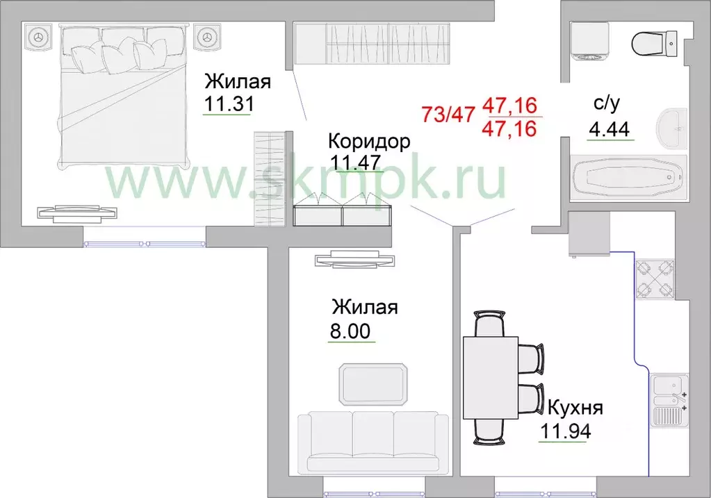 2-к кв. Калининградская область, Пионерский Портовая ул., 5 (47.9 м) - Фото 0