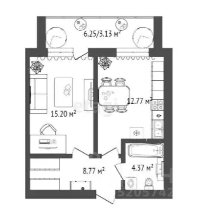 1-к кв. Омская область, Омск ул. Гусарова, 48 (45.1 м) - Фото 0