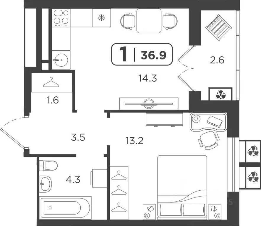 1-к кв. Тюменская область, Тюмень ул. Бастрыгина, 39 (36.94 м) - Фото 0