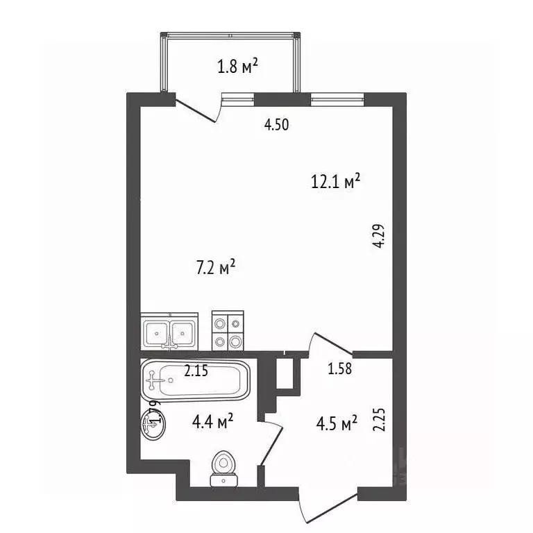 Студия Ростовская область, Ростов-на-Дону ул. Нансена, 109/5 (30.0 м) - Фото 2