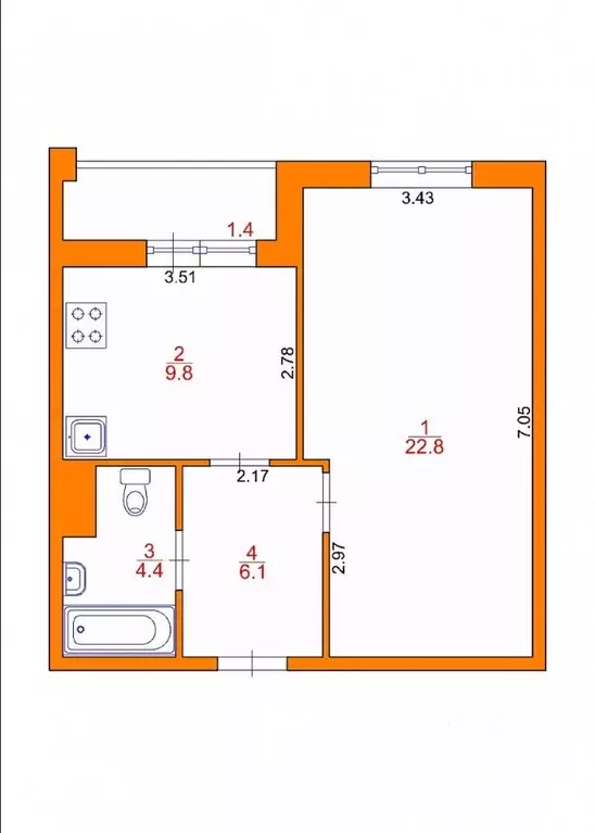 1-к кв. Санкт-Петербург Кременчугская ул., 11К1 (43.1 м) - Фото 1