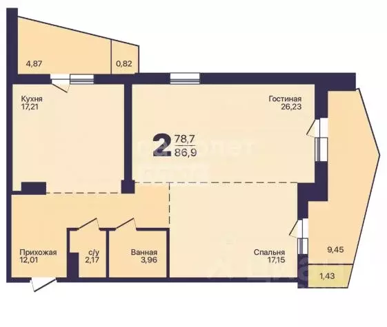 2-к кв. Хабаровский край, Хабаровск ул. Карла Маркса, 97А (78.7 м) - Фото 2