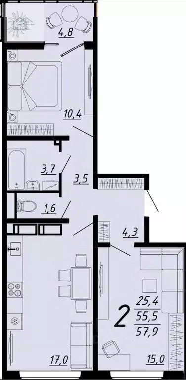 2-к кв. Воронежская область, Воронеж просп. Труда, 93к2 (58.0 м) - Фото 2