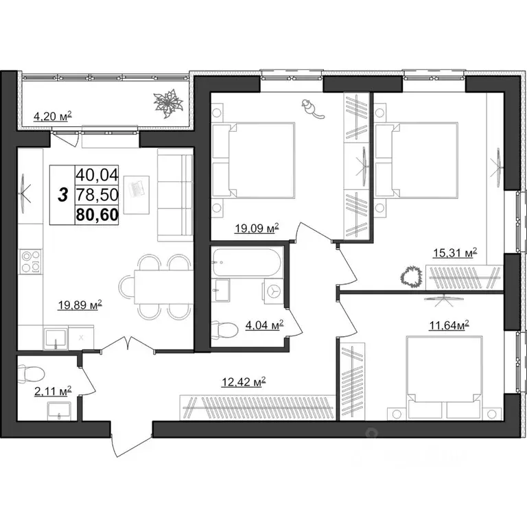 3-к кв. Мордовия, Саранск Большевистская ул., 124А (80.6 м) - Фото 1