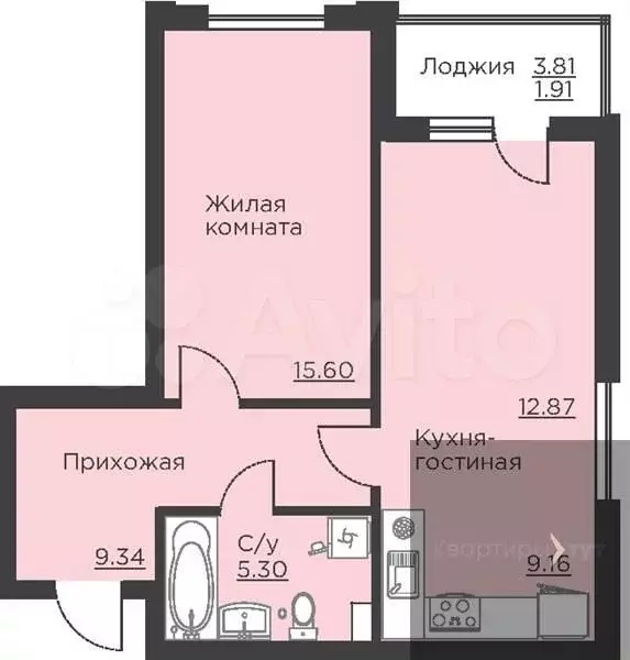 1-к. квартира, 54,2 м, 2/18 эт. - Фото 0