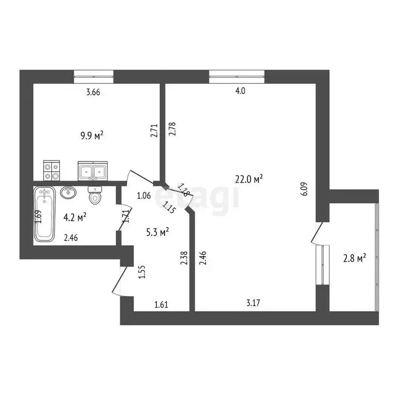 1-комнатная квартира: посёлок Васильково, Калининградская улица, 37 ... - Фото 0