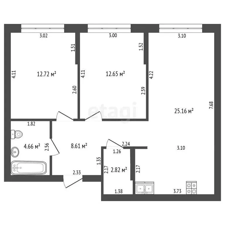 2-комнатная квартира: Тюмень, Харьковская улица, 72А (67 м) - Фото 0