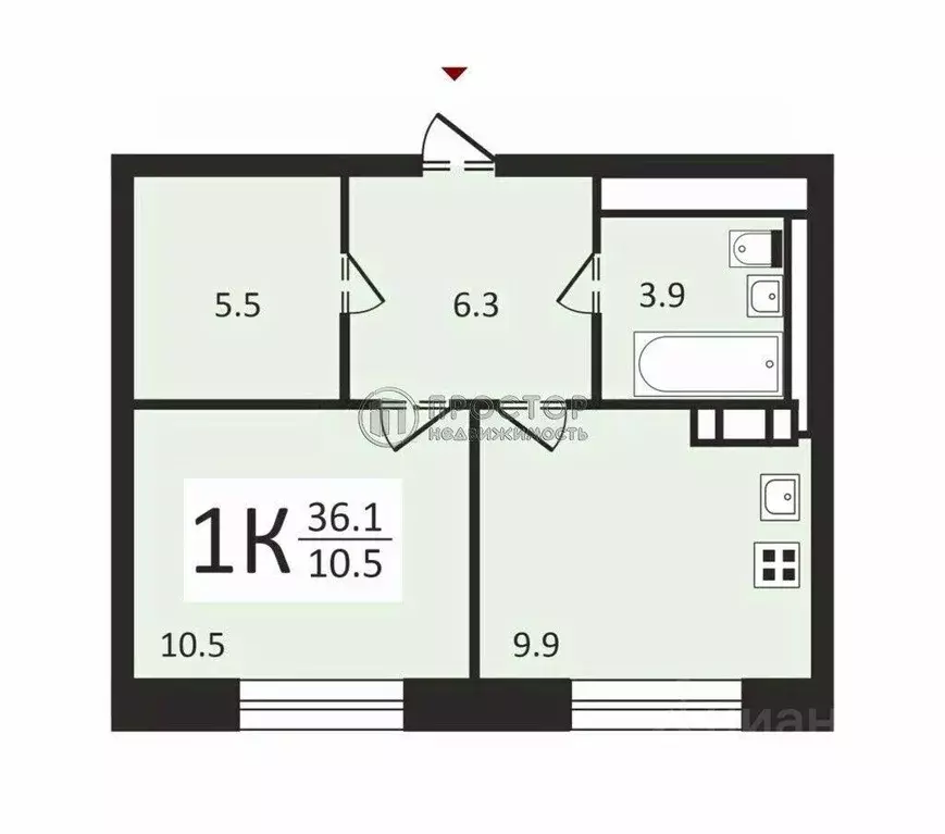 Квартира, 1 комната, 35 м - Фото 1