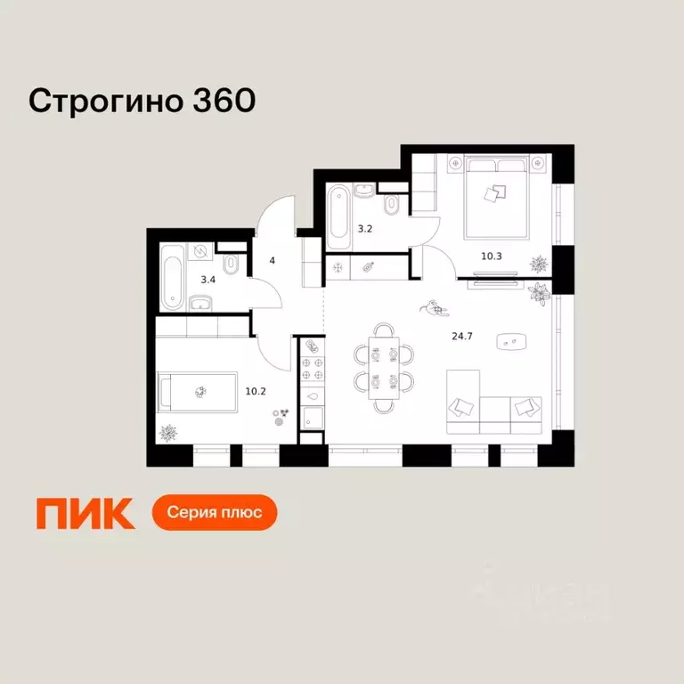 2-к кв. Москва Строгино 360 жилой комплекс (55.8 м) - Фото 1