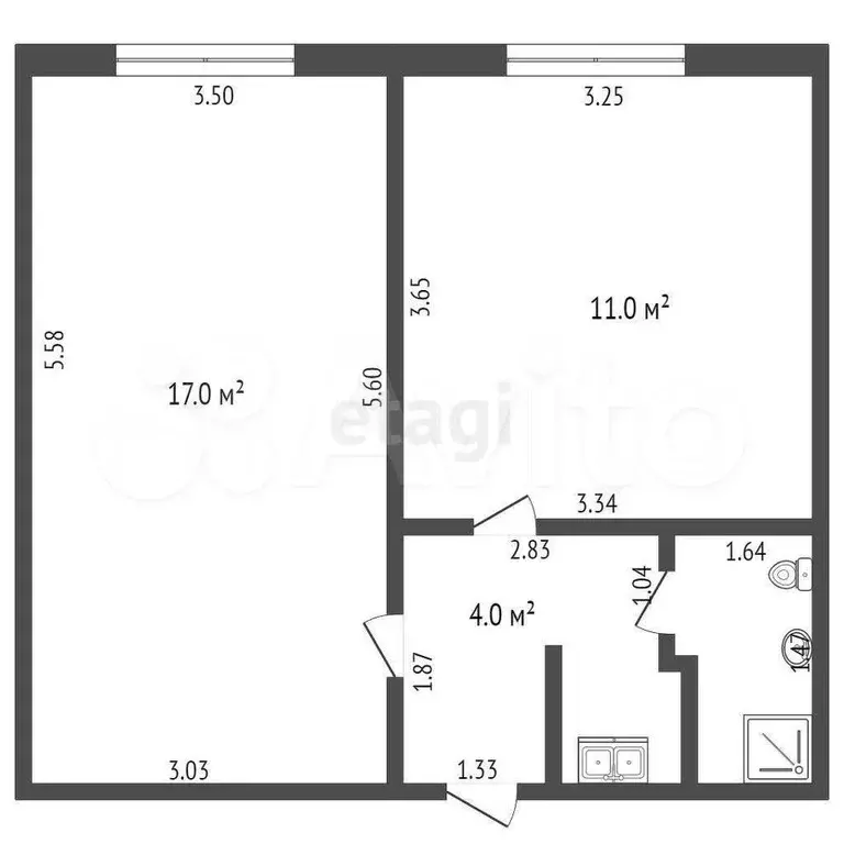 2-к. квартира, 34,8 м, 8/9 эт. - Фото 1