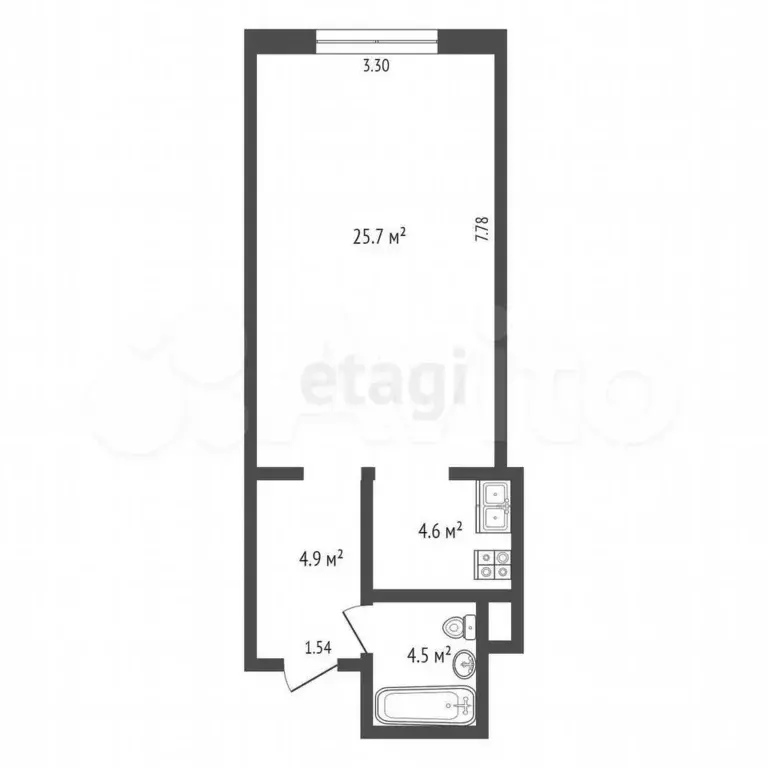 1-к. квартира, 39,7 м, 3/8 эт. - Фото 0