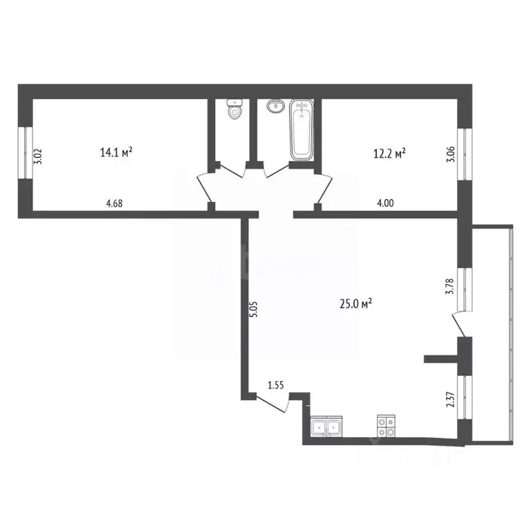 2-к кв. Тюменская область, Тюмень ул. Николая Федорова, 4 (67.5 м) - Фото 2