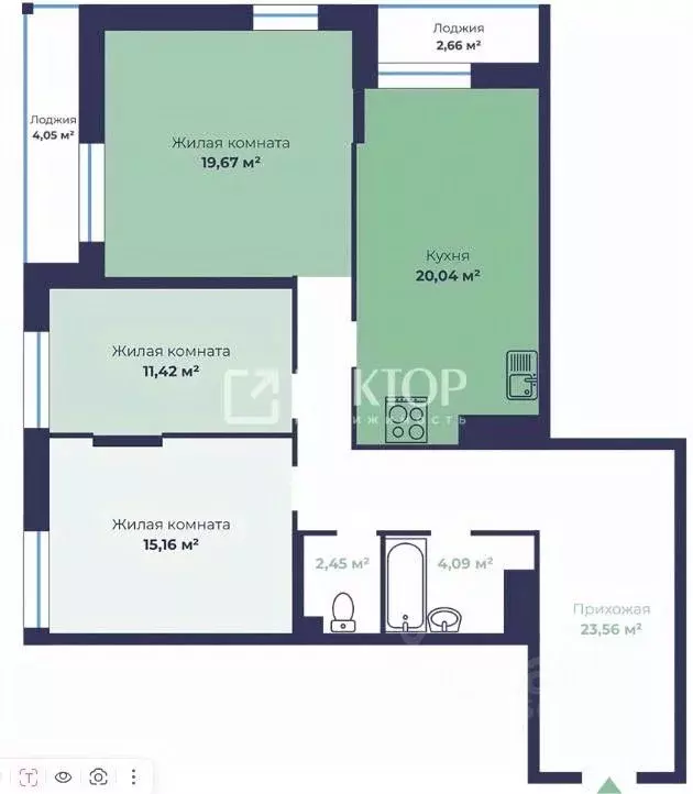 3-к кв. Ярославская область, Ярославль Чернопрудная ул., 17/1 (84.04 ... - Фото 2