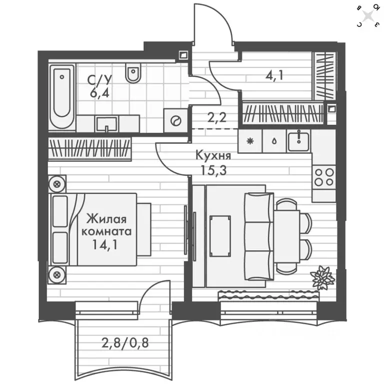 1-к кв. Нижегородская область, Нижний Новгород Черниговская ул. (42.9 ... - Фото 2
