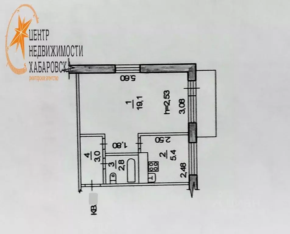 1-к кв. Хабаровский край, Хабаровск ул. Суворова, 13 (30.3 м) - Фото 1