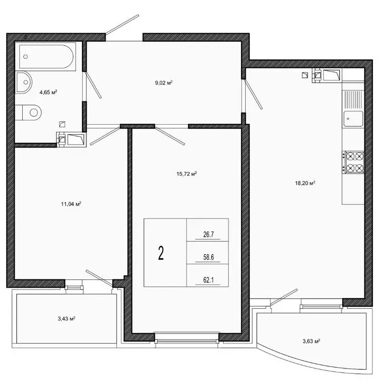 2-комнатная квартира: Краснодар, улица Адмирала Крузенштерна, 5к1 ... - Фото 0