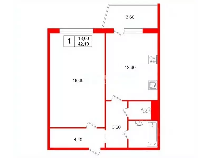 1-к кв. Санкт-Петербург Товарищеский просп., 32к1 (42.1 м) - Фото 2
