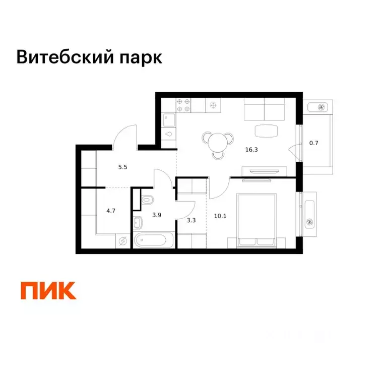 1-к кв. Санкт-Петербург Витебский Парк жилой комплекс (44.5 м) - Фото 1