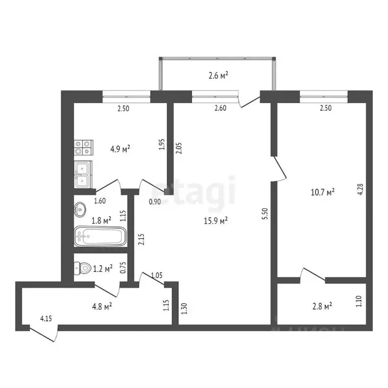 2-к кв. Тюменская область, Ишим ул. Суворова (42.1 м) - Фото 1