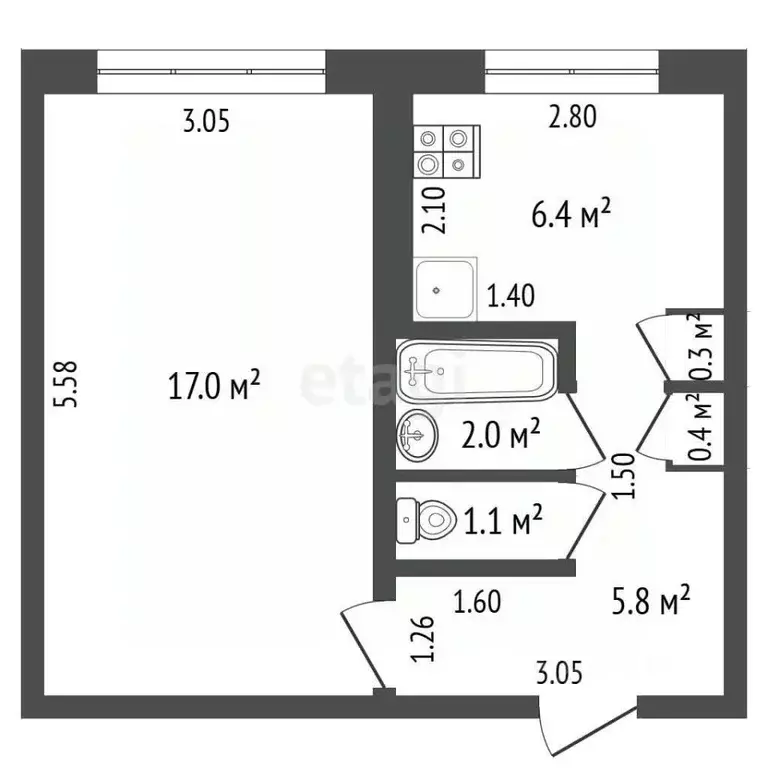 1-к кв. Мордовия, Рузаевка ул. 40 лет Победы, 9 (33.0 м) - Фото 2