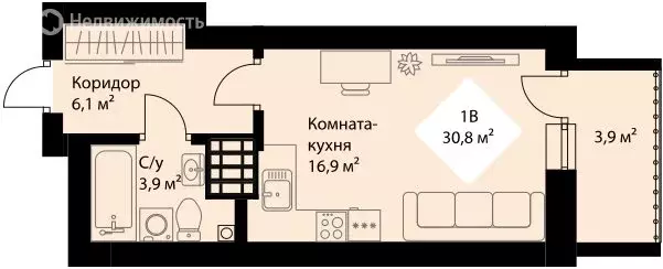 Квартира-студия: Екатеринбург, проспект Космонавтов, 3 (28.9 м) - Фото 0