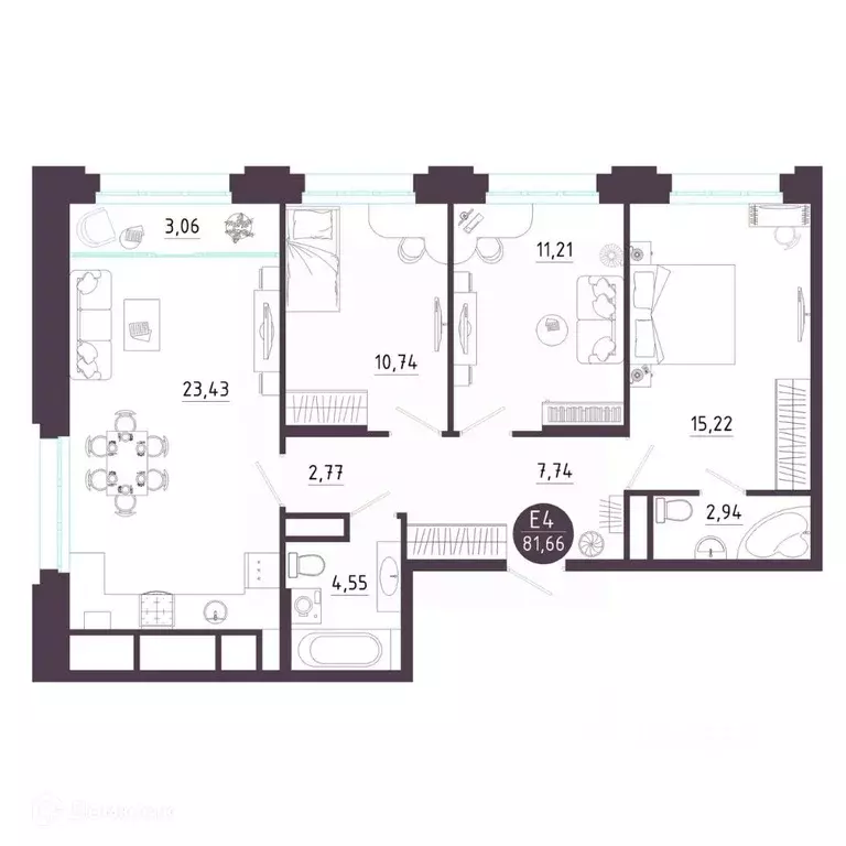 3-к кв. Рязанская область, Рязань Московское ш. (81.66 м) - Фото 1