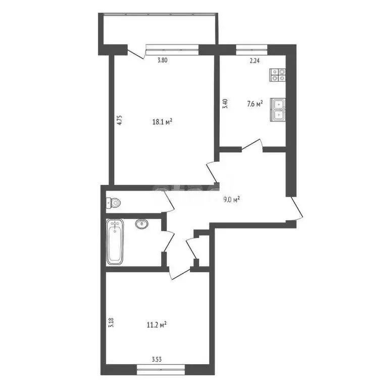 2-комнатная квартира: Вологда, Советский проспект, 75А (51.6 м) - Фото 1