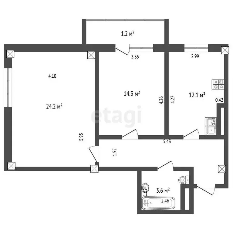 2-комнатная квартира: Набережные Челны, проспект Чулман, 67 (67 м) - Фото 1