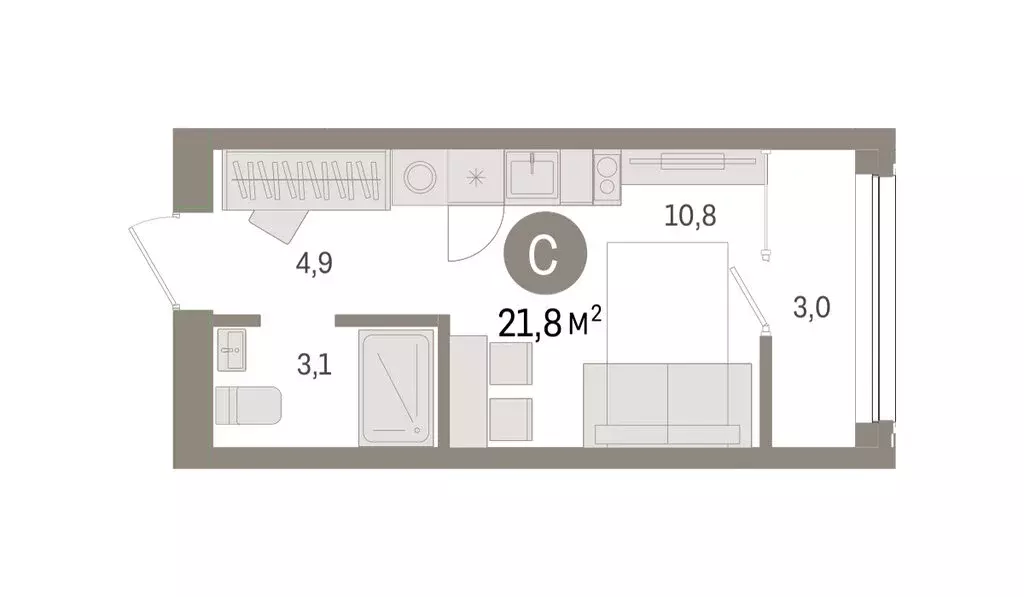 Квартира-студия: Тюмень, улица Павла Фитина, 3 (21.25 м) - Фото 2