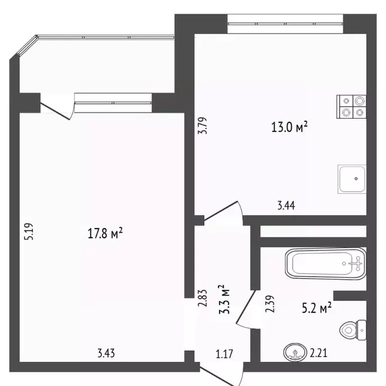 1-к кв. Тюменская область, Тюмень ул. Федюнинского, 60 (39.4 м) - Фото 2