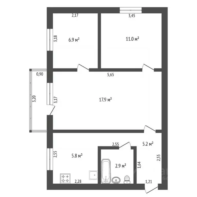 3-к кв. Амурская область, Благовещенск Театральная ул., 35 (49.7 м) - Фото 1