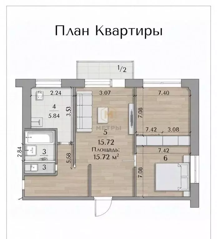 3-к кв. Белгородская область, Белгород ул. Костюкова, 4 (46.0 м) - Фото 2