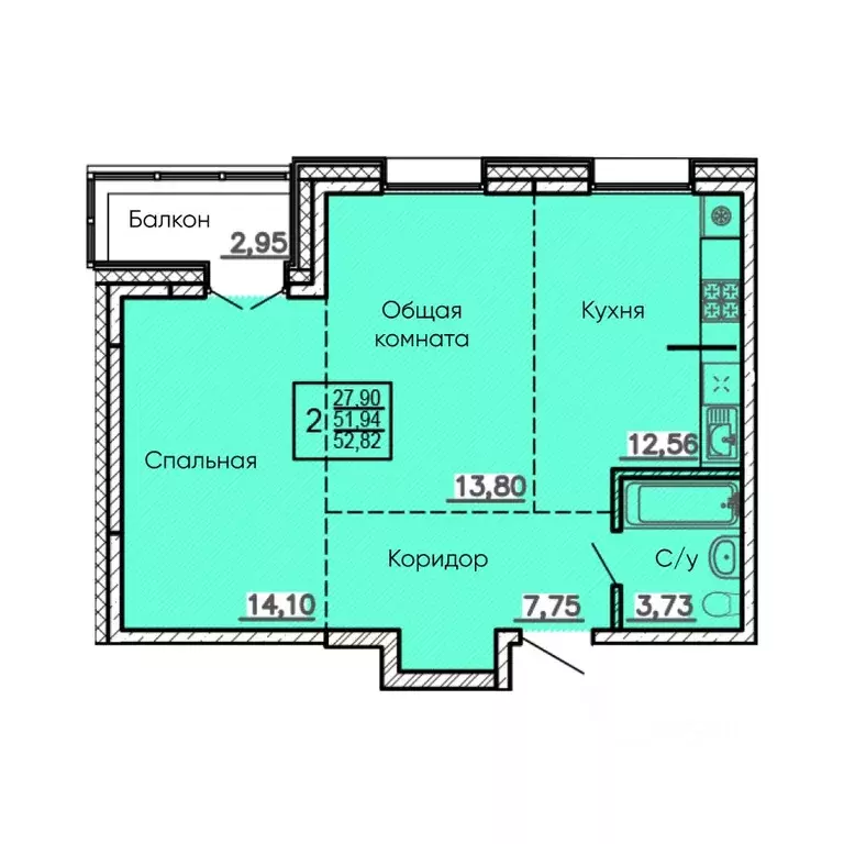 2-к кв. Бурятия, Улан-Удэ Энергетик мкр,  (52.82 м) - Фото 1