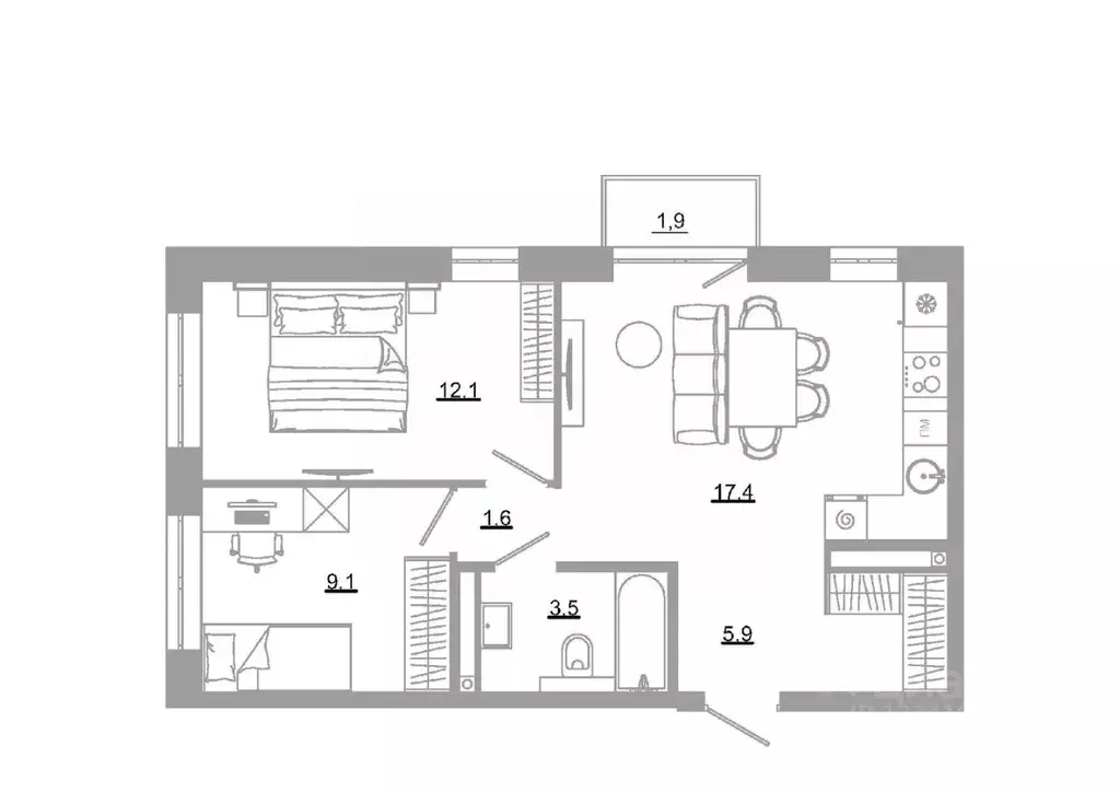 2-к кв. Свердловская область, Екатеринбург Академический мкр, 22-й ... - Фото 1
