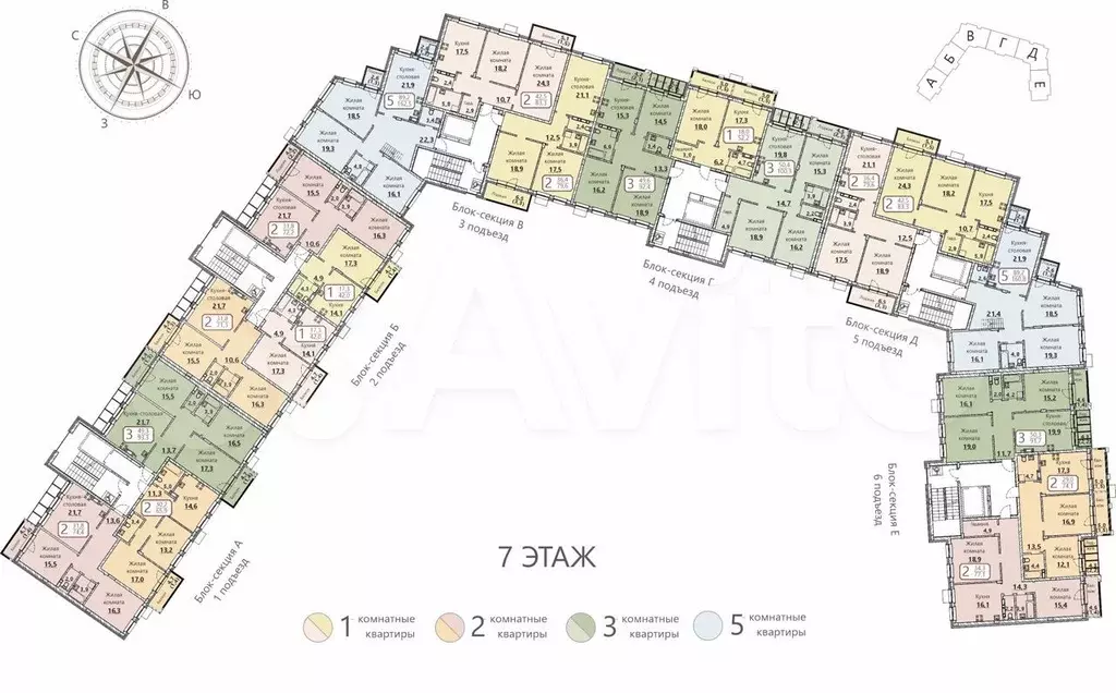 3-к. квартира, 96,6 м, 7/8 эт. - Фото 1