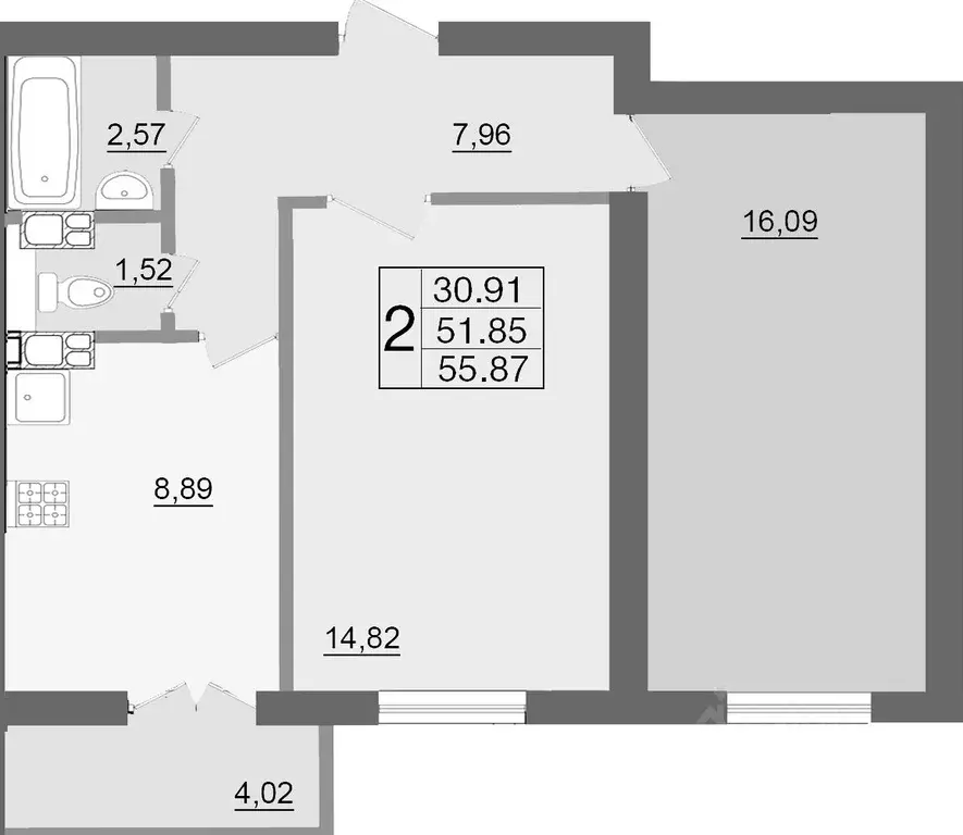 2-к кв. Смоленская область, Смоленск ул. Рыленкова, 54А (55.0 м) - Фото 2