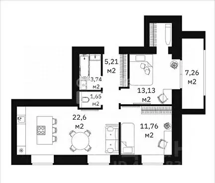 2-к кв. Тюменская область, Тюмень ул. Революции, 228 (58.08 м) - Фото 1