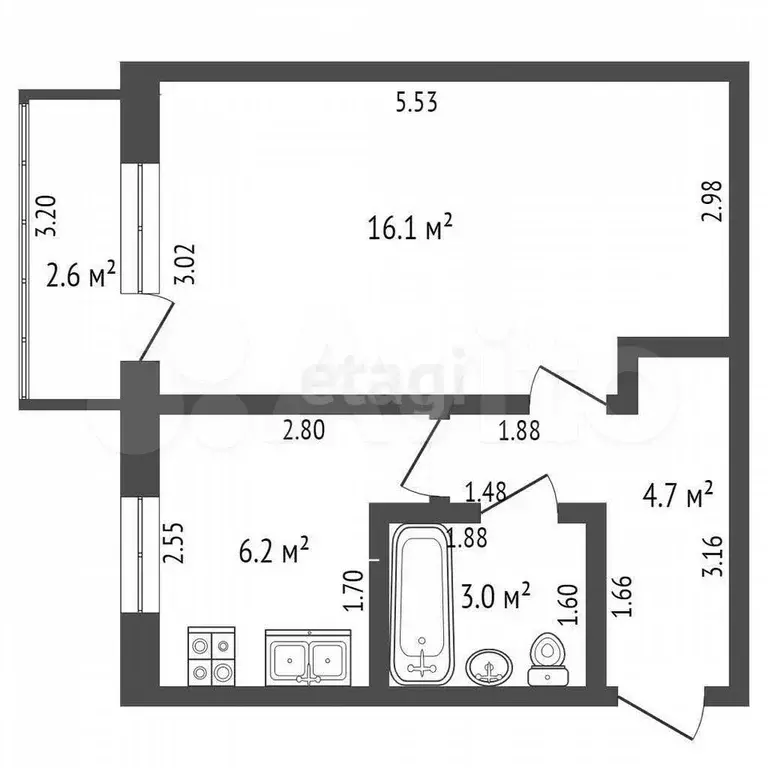 1-к. квартира, 30 м, 5/5 эт. - Фото 1