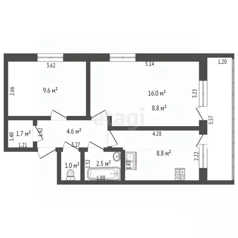 2-к кв. Крым, Ленинский район, с. Луговое просп. Фрунзе, 1 (44.2 м) - Фото 2