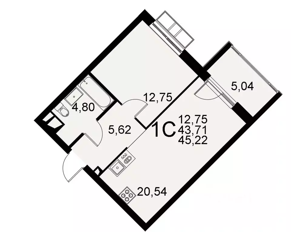 1-к кв. Тульская область, Тула Хлебная пл. (43.71 м) - Фото 0