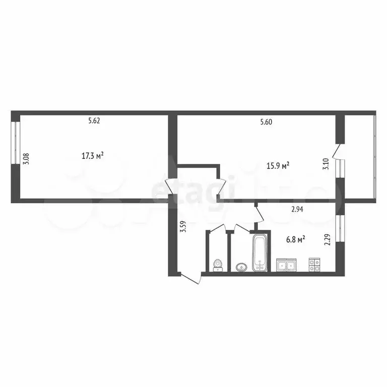 2-к. квартира, 48,9 м, 5/5 эт. - Фото 0