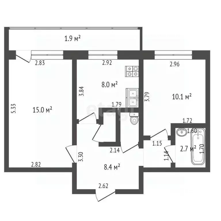 2-к кв. Крым, Феодосия ул. Чкалова, 181 (45.0 м) - Фото 2